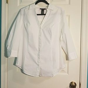 Plus Size V-Neck Collared Button Down